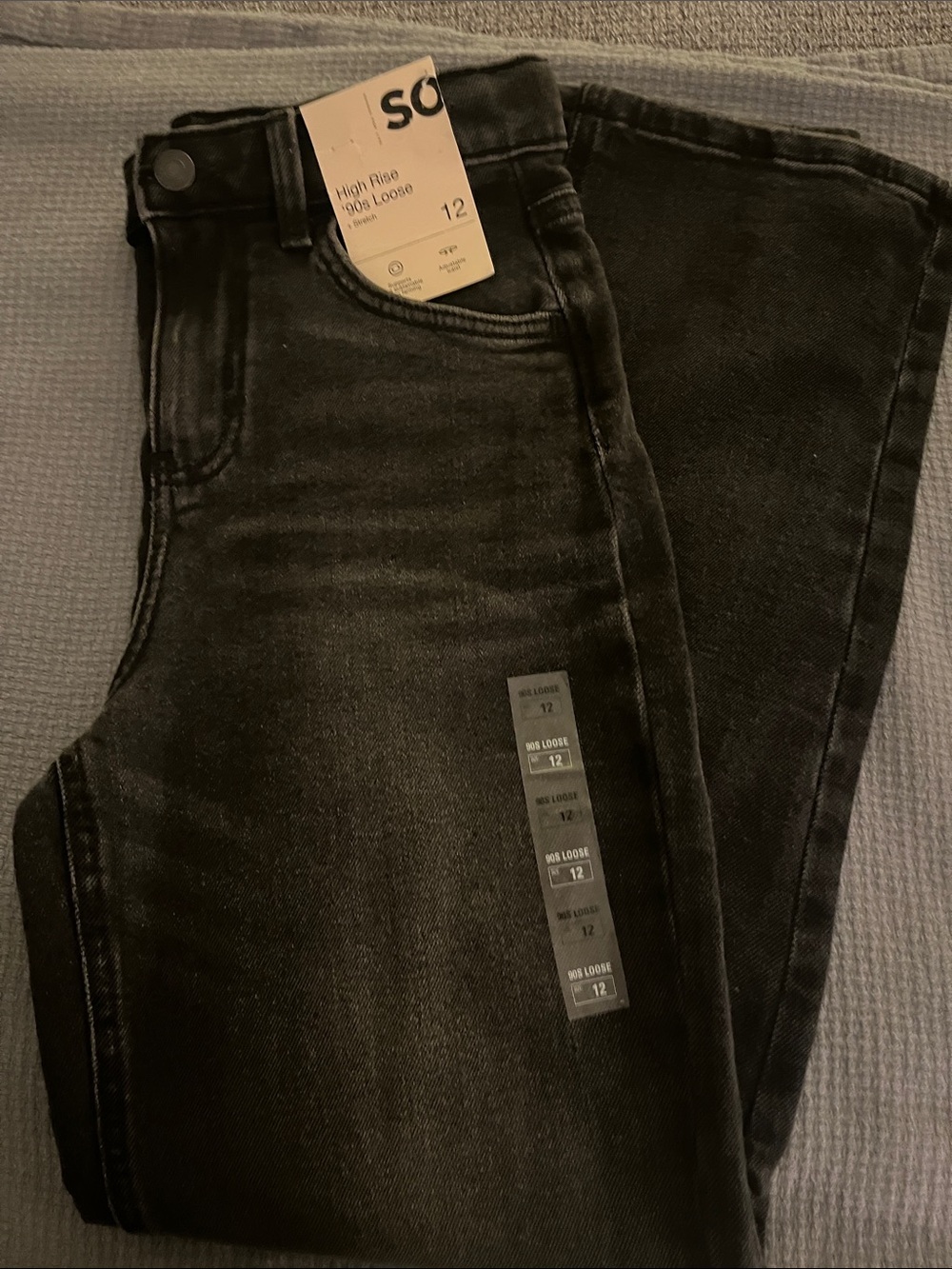 High-Rise Black Kids Jeans - Size 12